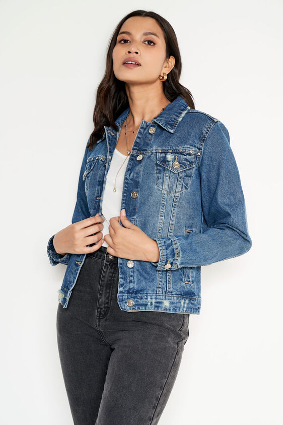 Studded Classic Denim Jacket, Blue, image 3